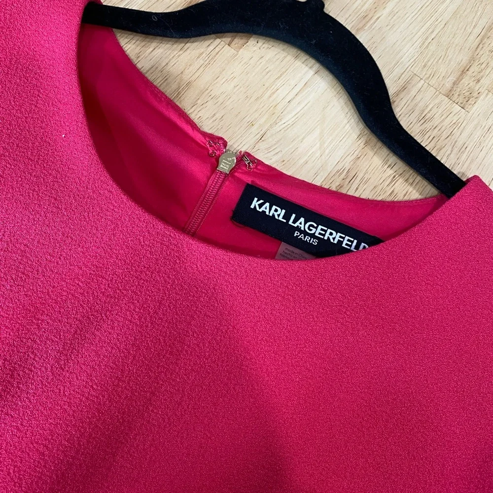 Karl Lagerfeld a hot Pink/Fuschia Asymmetrical Ruffled Mini Dress - Picture 4 of 8